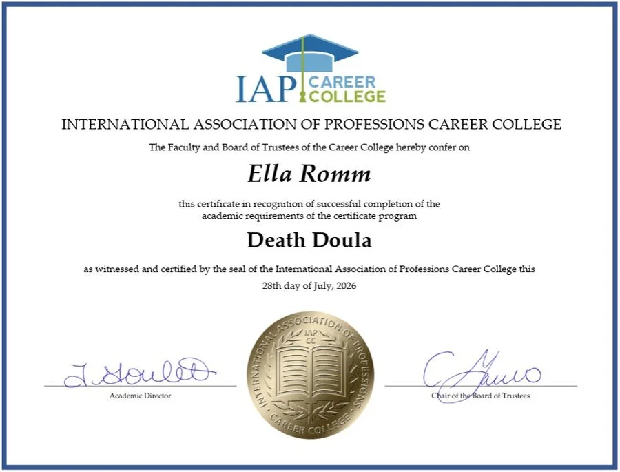 Сертификат Death Doula, IAP Career College